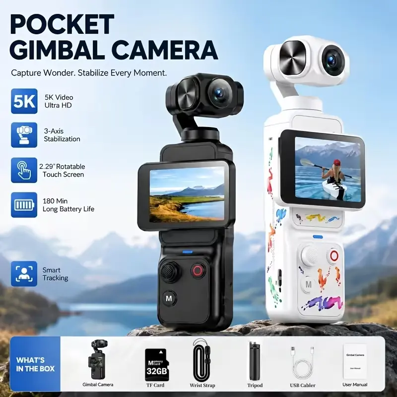 W&O 5K Vlogging Camera, 13MP Digital Camera with 2-Axis Pan Tilt Gimbal & Face Tracking, Rotating Touchscreen, WiFi App Photo Transfer, Compact Small Camera for Travel Photography & Beginner Content Creators,techvibes
