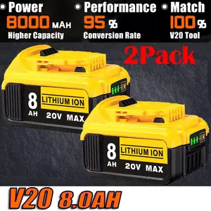 【High Capacity  Compatible with Dewalt 18V/20V volt Series 】8000mAh Replacement for Dewalt 20V Max Battery Lithium-ion  DCB200 DCD/DCF/DCG/DCS Series 20-volt cordless power tool