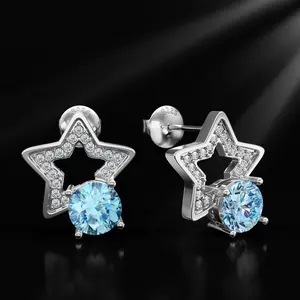HELLOICE Moissanite Earrings Star Stud Earrings 925 Sterling Silver VVS D Color Full Synthetic Moissanite Earrings Jewerly Gift