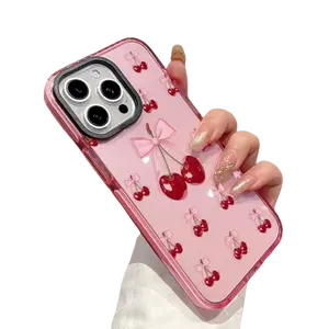 Phone Case for iPhone17  16 Plus 15 Pro Max 14 13 12 11 Cherries all over the screen Pattern Non-Yellowing Shockproof Soft Silicone Transparent Cover