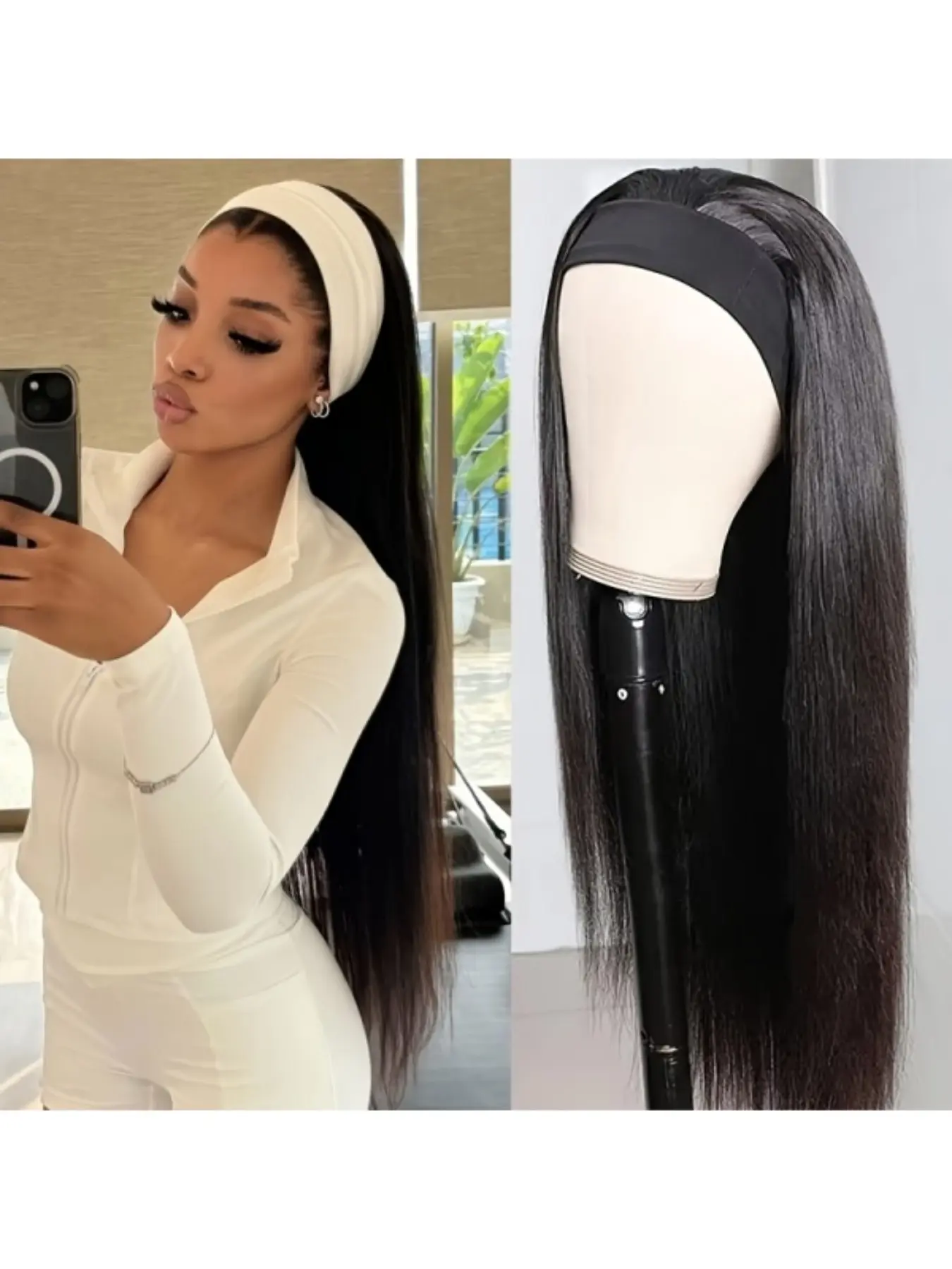 Headband Wig Straight Glueless Hd Wigs Human Hair Wigs For Women 180% High Density Brazilian Virgin Hair Machine Made Headband Wig None Lace Front Human Hair Wigs