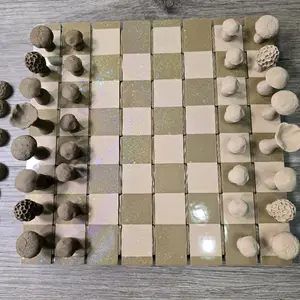 Nature Chess Set! Roll-Up Log Board + Mushroom Pieces!  Plus acorn checkers pieces! Party Table Game Round Table Game
