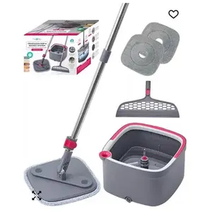 TRUE & TIDY Square Spin Mop & Bucket System – Dual Chamber for Clean & Dirty Water, 360° Rotating Se
