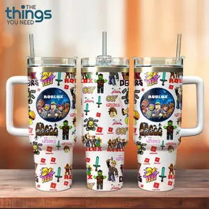Roblox Style 20oz - 40oz With Handle Tumbler, Blocky Avatar Stainless Steel Tumbler, Online Game Fan Gift, Sandbox Gaming Drinkware, Perfect Gift For Roblox Fans