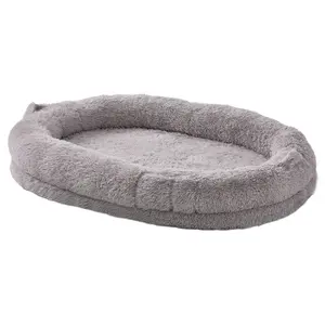 VEVOR Human Dog Bed, TikTokShopBlackFriday, 72" x48"x10" Giant Human Dog Bed for Adult, Human Size Dog Bed with Washable PV Velvet Cover, Egg Orthopedic Foam, Storage Pocket, Large Dog Bean Bed for You and Pet, Light Grey