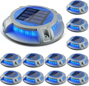 Solar Driveway Lights Outdoor 4 Modes 40 LEDs Deck Driveway Markers Marine Dock Light  for Ground Walkway Pathway Step Garden Yard, Blue/White Dynamic Lighting (12 Pack)