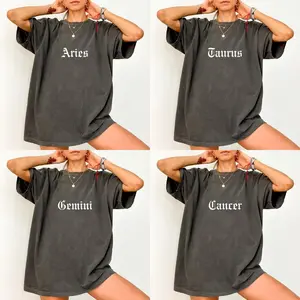 Comfort Colors Retro Zodiac T-Shirt - Pepper Color, Astrology Lover Graphic Printed Tee, Comfy Fabric Graphic Tee - HARSIN