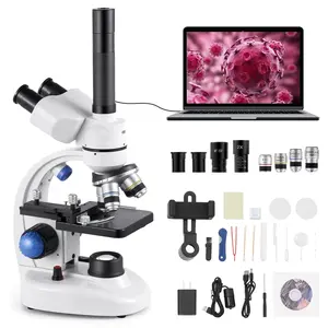 Professional Trinocular Compound Microscope Kit With 40-5000X Magnification For Educational Laboratory Use, Durable Metal Frame, Coarse And Fine Focus, LED Illumination, Wide Field Eyepieces, Great For Biology Class And Research