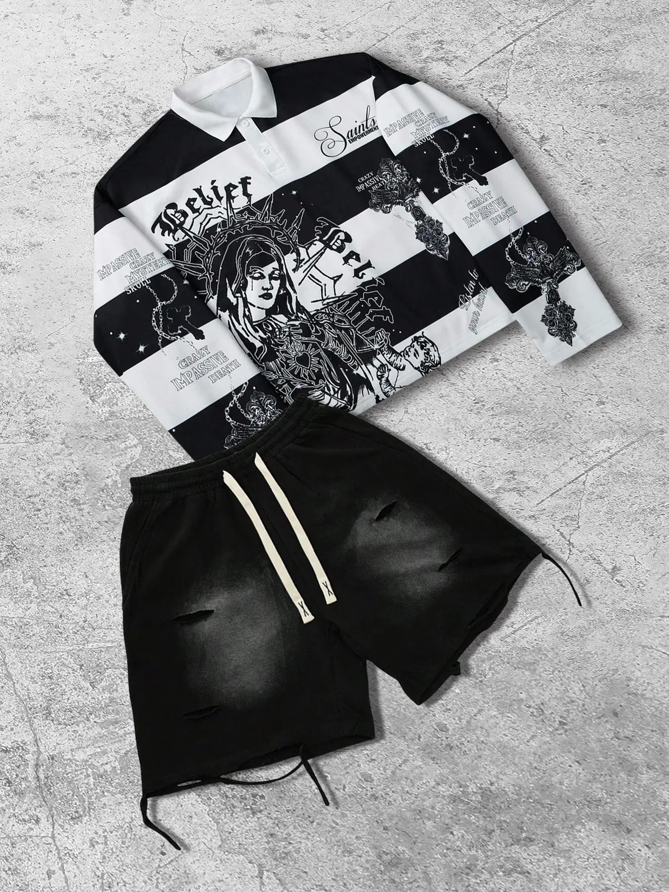 Men's Casual Streetwear Graphic Hoodie Set, Multicolor Sports Wear, Summer Spray Paint Shorts, Outdoor Leisure Gift