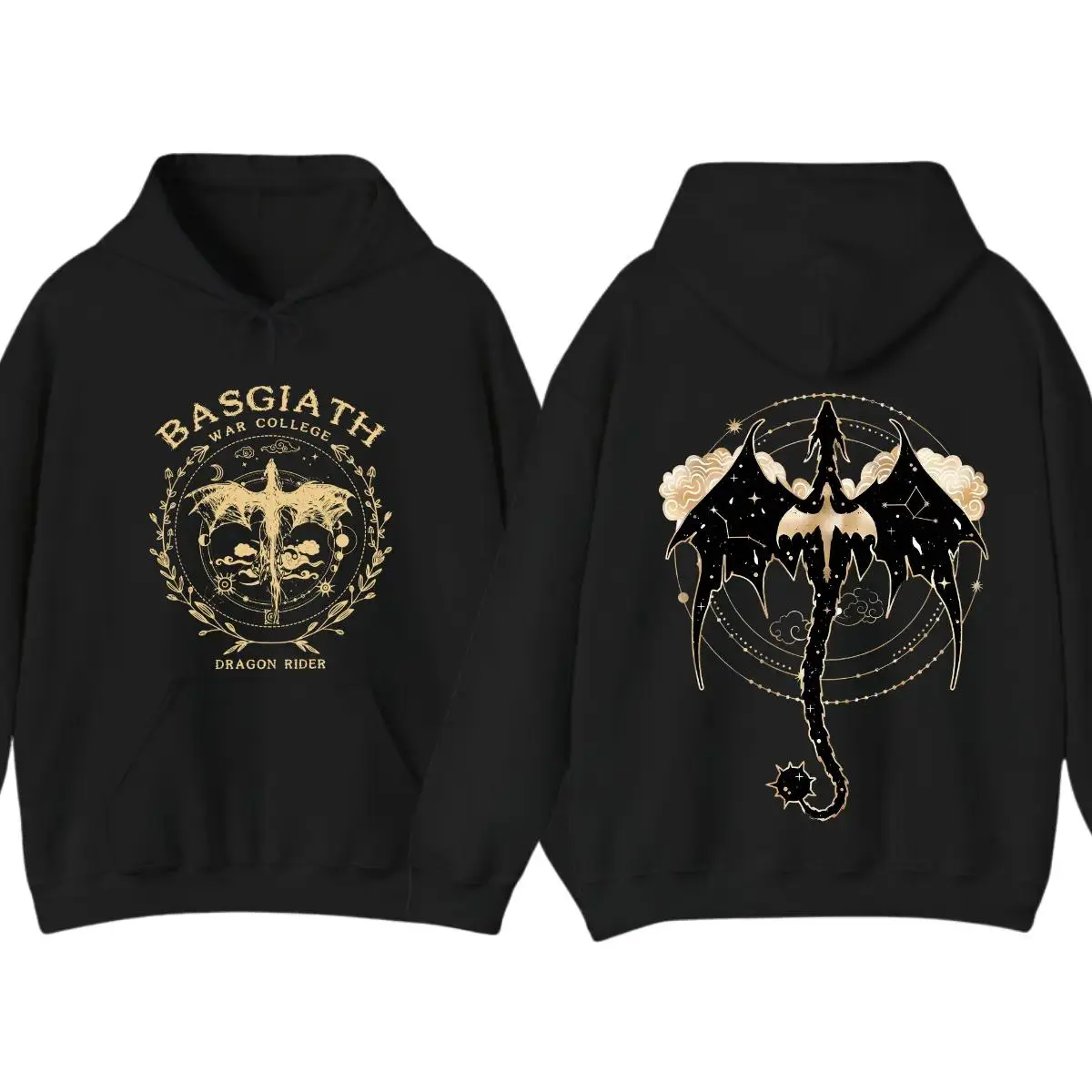 Fantasy Dragon Rider Graphic Hoodie Double Sided Print Medieval Academy Pullover Fantasy Warrior Streetwear Casual Unisex Long Sleeve Cozy Everyday Wear Gift for Fantasy Book Lovers Men Women