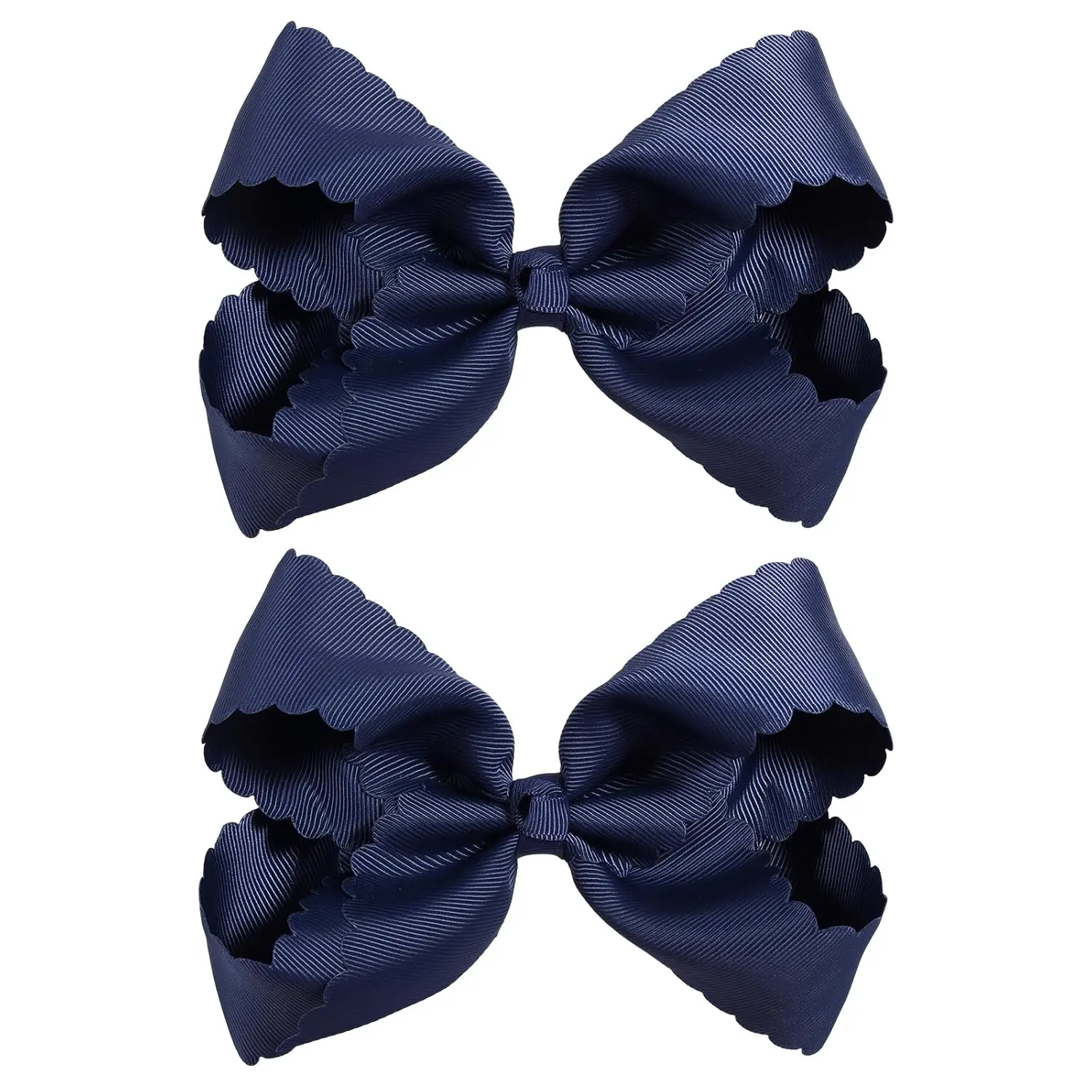5 Inch Navy Blue Scalloped Hair Bow Clip for Girls, Cute Dressy Grosgrain Ribbon Accessory for School Uniform, Wedding, or Ceremony