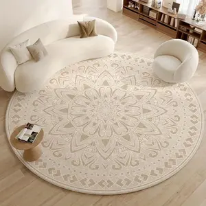 Round Boho Style Geometric Pattern Rug, Non-slip Washable Floor Mat, Decorative Carpet for Home Living Room Bedroom, Home Decor