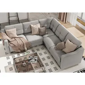 Convertible Sectional Sofa, L Shaped Couch 5-Seat Sofas for Living Room, Small Apartment, Reversible Sectional Couch, Light Grey