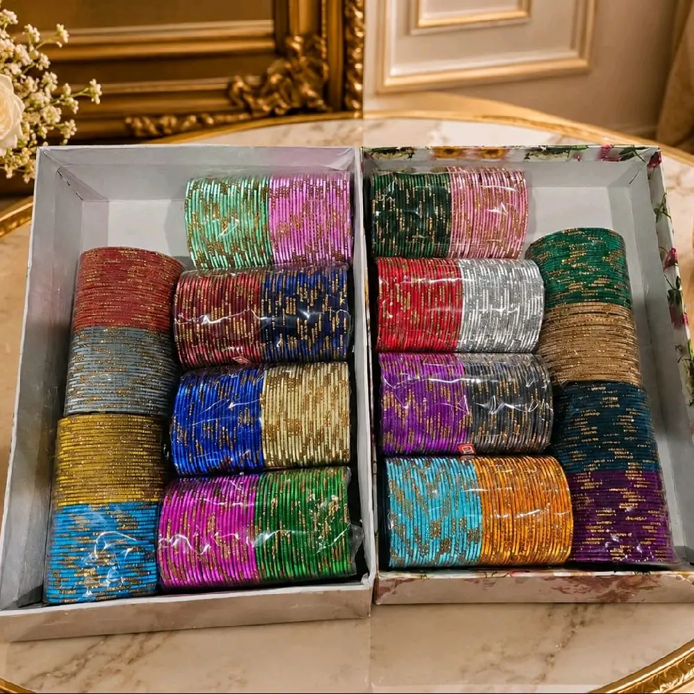 Metal Glitter 2-Pack Bangles (48), Elegant Fashionable Bracelet & Jewelry Accessory - Vibrant Colors, Unique Pattern