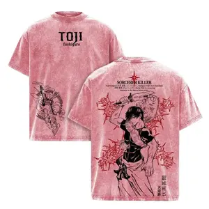 Toji Fushiguro Tee Washed Jujutsu Kaisen Shibuya Incident Culling Game Prelude Vintage Oversized Heavy Cotton Double Printed Anime Manga T-Shirt Retro Unisex Streetwear Battle Scene Edition JJK Sorcerer Killer Graphic Top - Womenswear, Light outdoorfun