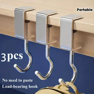 3-Pack Adjustable Hanging Bag Hooks, No-Nail Clip-On Table Edge Hooks, Office Cubicle Booth Backpack Bag Organizer, High-Appearance Portable Desktop Hooks, Suitable for Desks, Classroom Desks