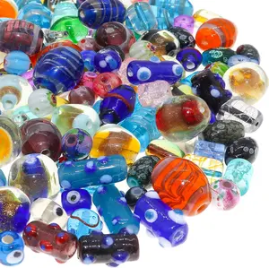 Assorted Glass Beads for  Making Adults, Bulk Glass Beads for Crafts, Lampwork Murano Bead Mix for Bracelets and Necklaces, Crafting Beads Supplies Kit, Large & Small Beads