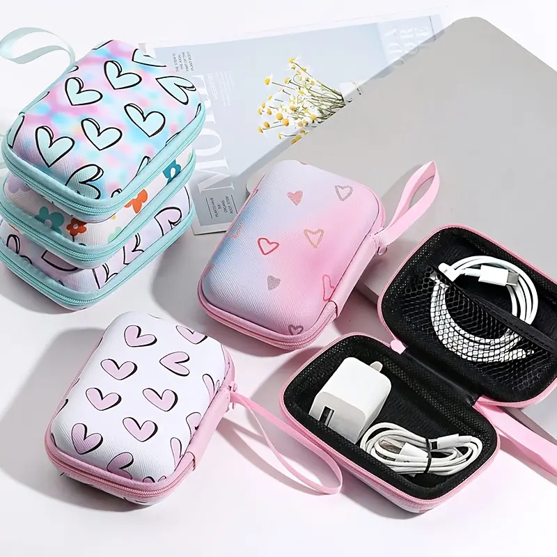Pink Butterfly Acetate Storage Bag for Audio Earphones & Data Charging Cables - Anti-Drop, Creative Painted, Zipper-Closure Electronics Accessory, Pink Butterfly 1