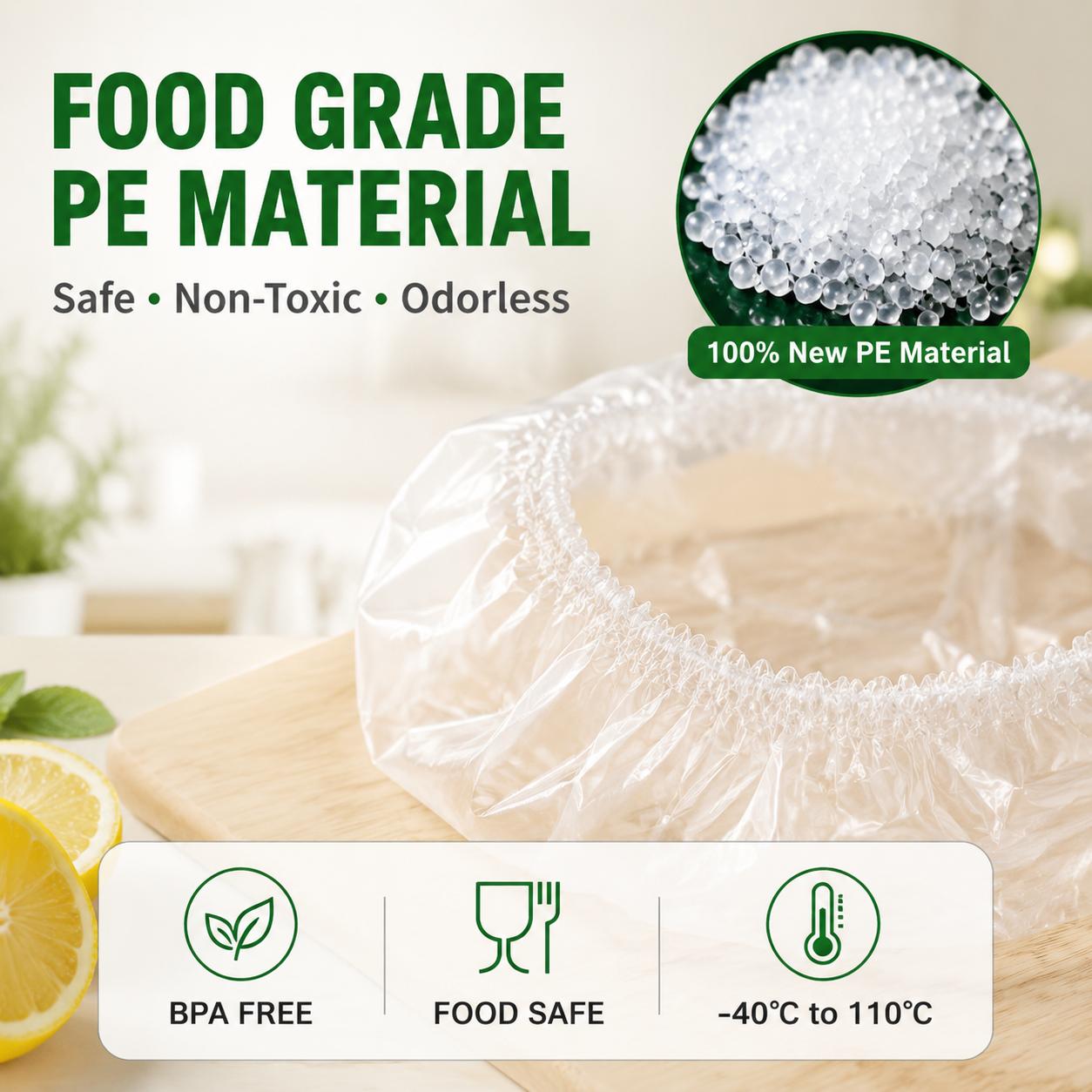 100 PCS Elastic Disposable Food Covers Set - Food-Grade PE Stretch Lids Utensils for Bowls, Plates, Leftovers, Fruit Preservation - Reusable Plastic Wrap Alternative for Kitchen Refrigerator Containers, Daily Use
