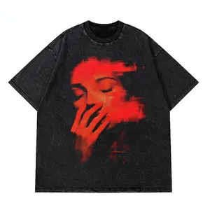 valentine shirts  Men Washed Black T-Shirt Harajuku Streetwear Red Face Graphic T Shirt Cotton Vintage Tshirt Hipster Tops Tee Unisex Y2K Unisex