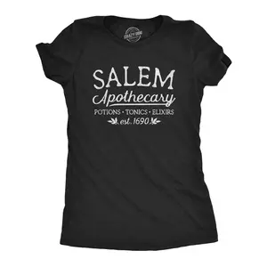 Womens Salem Apothecary T Shirt Funny Halloween Witch Graphic Novelty Tee Funny Womens T Shirts Cute Vintage Fashion Casual Ladies T-Shirt Gift Halloween Tops for Women Women's Novelty Tees Black