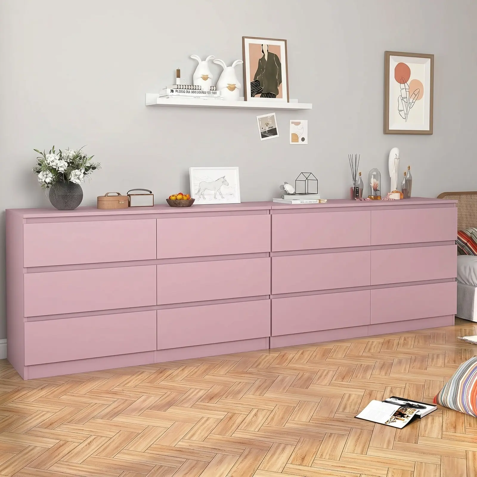 Spaco Pink Modern 6-Drawer Dresser for Bedroom - Wide Wood Storage Chest with Deep Drawers, Large Bedroom Organizer Furniture for Closet, Tall Dresser with Smooth Gliding Drawers SummerVibes