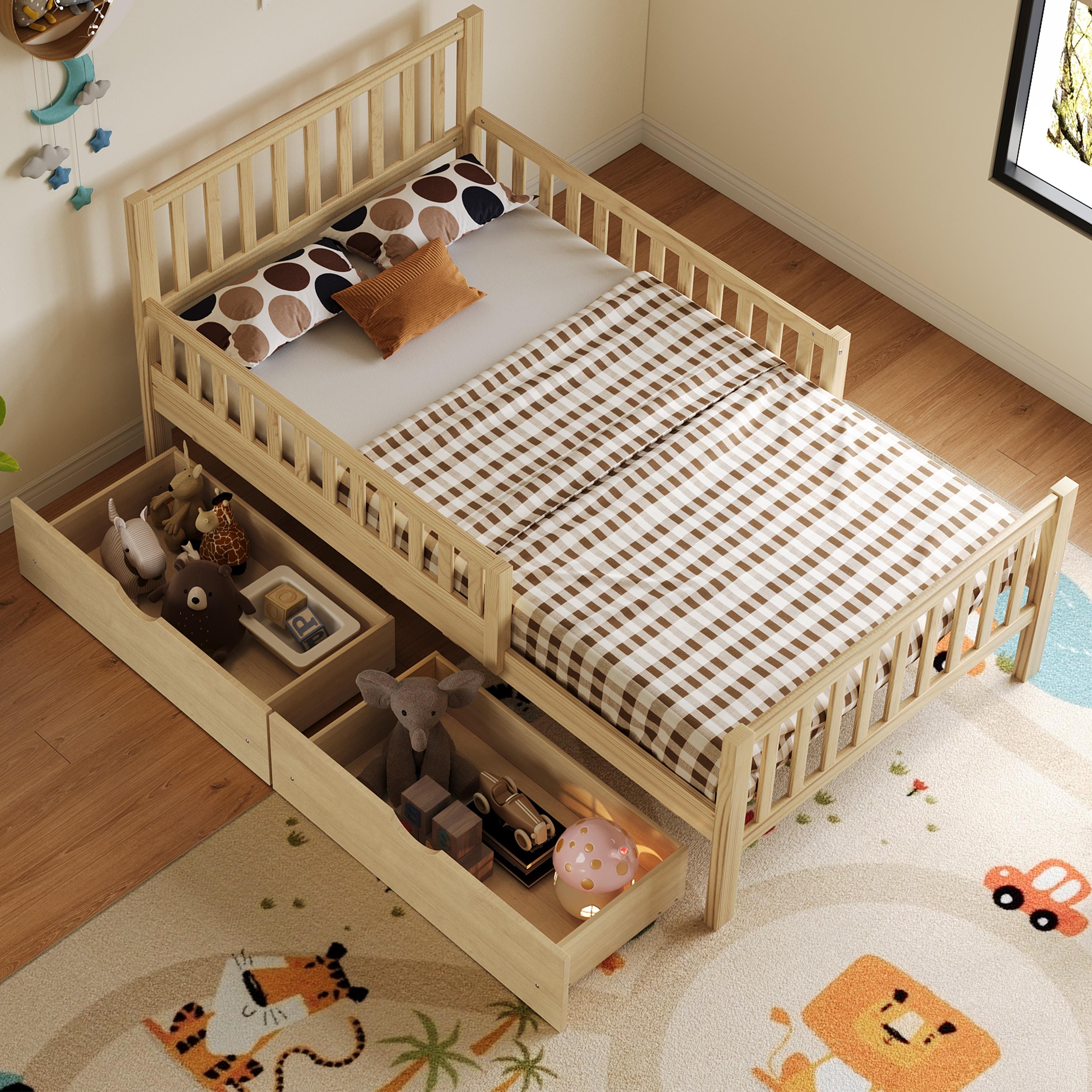 Eyisean Full Size Wooden Slat Support Platform Beds, Safety Bed Frame with Three-Side Guardrails, Space-Saving Daybed with Storage Drawers & Headboard, No Box Spring Needed, Easy Assembly for Bedroom Eyisean Full Size Wooden Slat Support Platform Beds, Safety Bed Frame with Three-Side Guardrails, Space-Saving Daybed with Storage Drawers & Headboard, No Box Spring Needed, Easy Assembly for Bedroom