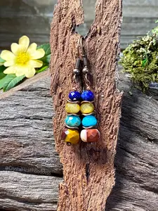 Mookaite + Amazonite + Lapis Lazuli + Tiger Eye Earrings + Copper