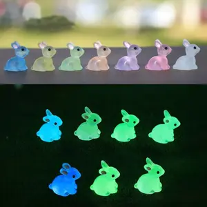 20pcs Mini Resin Rabbits, Night Glowing Glow in the Dark Fairy Garden Decorations, Creative DIY Car Ornaments, Collectible Micro Model for Easter Cake Decoration