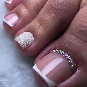 24pcs Reusable Press-On Toe Nails, Easy to Apply, Durable, Perfect for Daily, Party, Creative Nail Art, Includes Jelly Glue and Scrubber