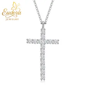 Eudora Synthetic Moissanite Bling Cross Necklace, 0.9CT D VVS1 Diamond Alternative Religious Pendant, Christian Faith & Spiritual Gift for Men & Women