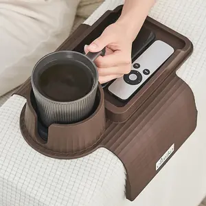 Elimiko Anti-Spill Silicone Couch Cup Holder Tray - Weighted Sofa Armrest Organizer for Drinks, Mugs & Snacks - Essential Home & Apartment Decor（Mocha Brown）