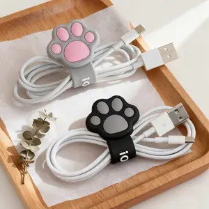 2 Cartoon Cat Paw Cable Winders for Earphone Data Cable Charging Cable Organizer Portable And Practical Earphone Cable Tie, Desktop Additions, Spiral Design, Exquisite Craftsmanship