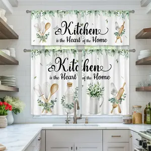 SoftHaven Home 2/3-Piece Rustic Eucalyptus Leaf Window Curtains Set - USA-Made, Farmhouse Style, Rod Pocket, Natural Plant Print Polyester Fabric, Allergy-Safe for Bedroom & Farmhouse Decor, Farmhouse Curtains