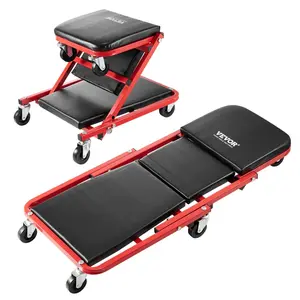【Summervibes】VEVOR Foldable Z Garage Creeper,  36 in, 300 lbs Load Capacity Rolling Folding Mechanic Creeper Stool, with 6 Wheels Tool Tray Padded Seat Steel Frame, Lay Down or Sit Chair for Garage Shop or Home
