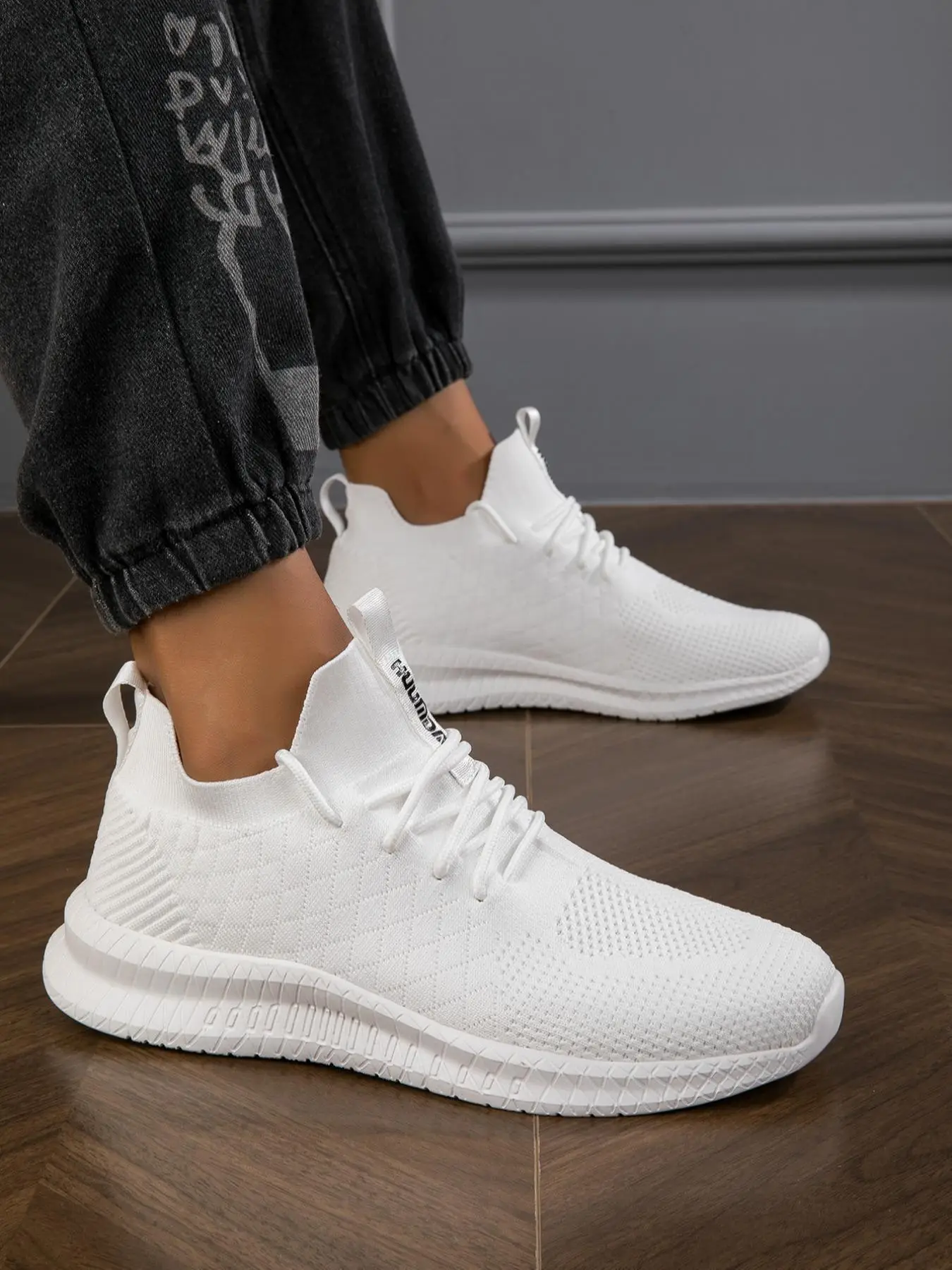 Men's Summer Solid Color Comfort Casual Lace Up Front Low Top Trainers Sneakers, Outdoor Sports Running Athletic Shoes, Trendy Stretchy Net Walking Tr