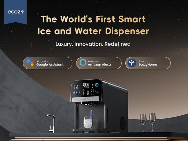 [Upgraded Smart Version] ecozy Nugget Ice Maker Dispenser, Ultra-quiet Smart 2-in-1 Pebble Ice Machine Countertop & Water Dispenser with App Control, Easy Self-Cleaning, Auto Lighting, TDS Monitor, Measured Dispensing, Christmas Gift, Holiday Gift