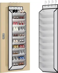 10 Tiers White Over Door Shoe Organizer Storage, Hanging Shoe Holder for Door with Large Deep Pockets, Fit 20-30 Pairs Shoe Rack for Sneakers, Boots. (White)