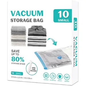15 Pack Vacuum Seal Bags for Clothing &Travel, Space Saver Vacuum Storage Bags for Blankets,Luggage,Clothes,Comforter, Hand Pump Included (3 Jumbo,3 Large,3 Medium,3 Small,3 Roll）