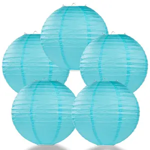 5-Pack 12 Inch Baby Blue Parallel Ribbing Round Paper Lanterns