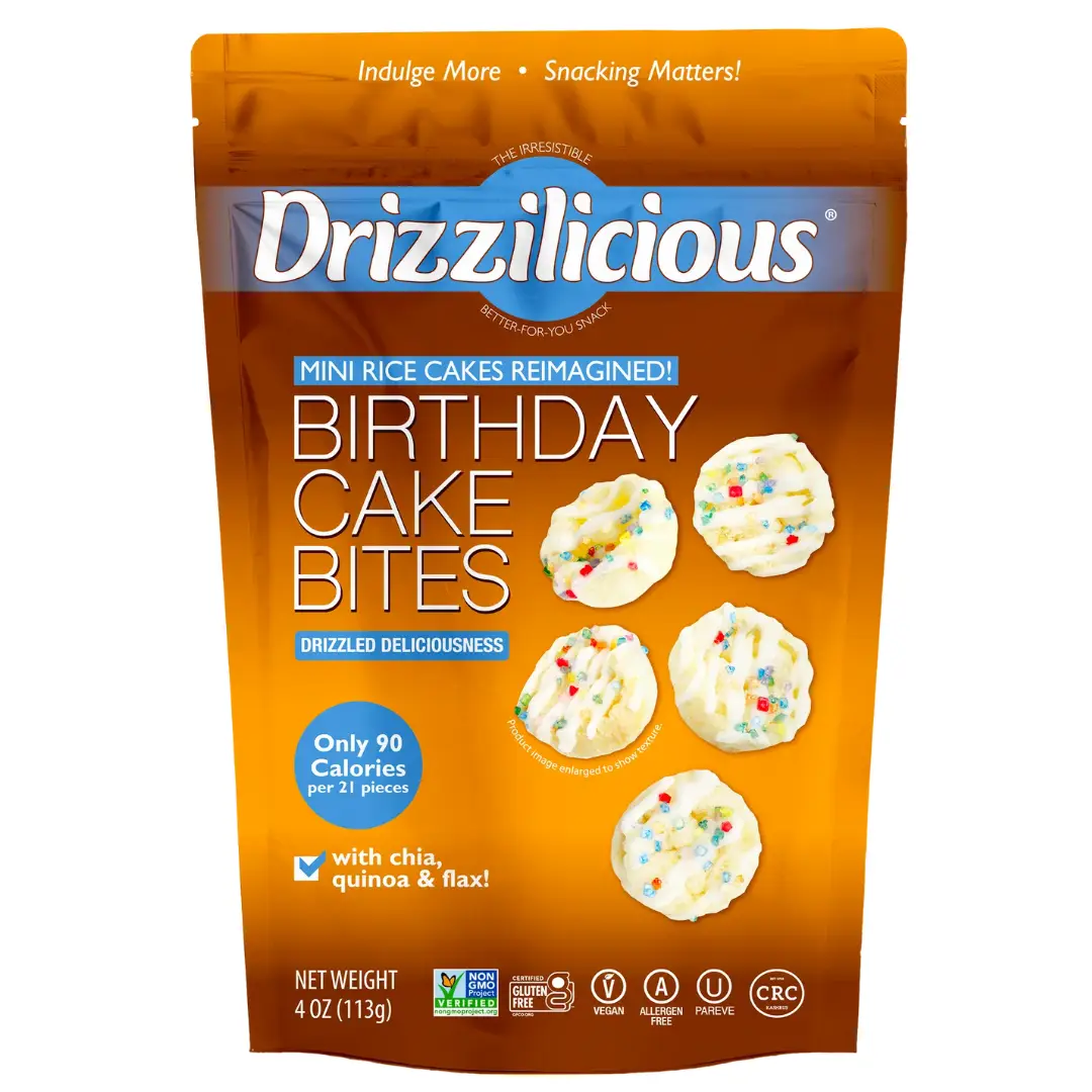 Drizzilicious Birthday Cake Mini Rice Cakes - Gluten-Free, Vegan, Crunchy & Healthy Snack, 90 Calories per Serving, 4 oz