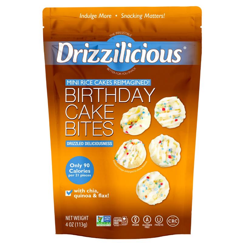 Drizzilicious Birthday Cake Mini Rice Cakes - Gluten-Free, Vegan, Crunchy & Healthy Snack, 90 Calories per Serving, 4 oz