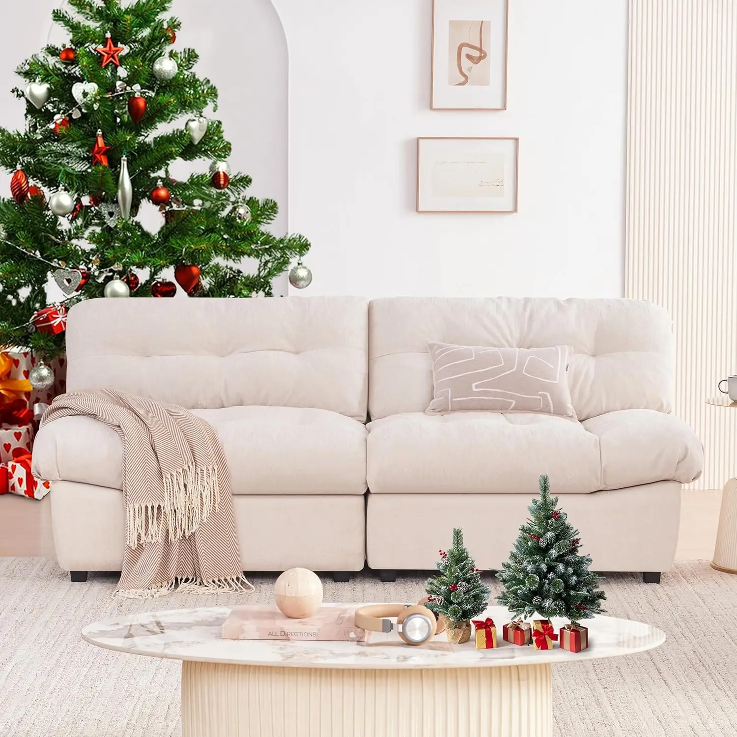 【2 Packages Shipping】80" Chenille Cloud Deep Seat Sofas for Living Room, Modern Sofa Couch for Small Spaces, Cozy Comfy Loveseat with Solid Wood Frame