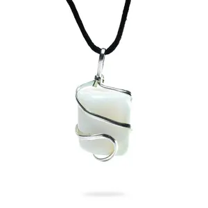 Opalite Necklace – Wire Wrapped Healing Crystal Pendant for Spiritual Balance – Handmade Reiki Jewelry on Adjustable Cord