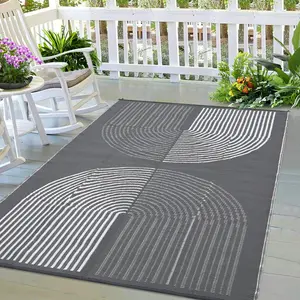 GARVEE - Outdoor rug, 9 x 12 inches, modern plastic straw design, for patio, waterproof, reversible, outdoor, camping, terrace, patio, balcony, gray and white