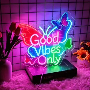 Good Vibes Only LED Neon Sign , Butterfly‑Shaped Wall Decor,  Birthdays,Graduation Season, Ideal Gifts for Mom, Grandma ,Kids,Multi‑Occasion Eco‑Friendly Wall Light, Soft Non‑Irritating Night Light Improves Sleep Quality, for Indoor, Party Decoration