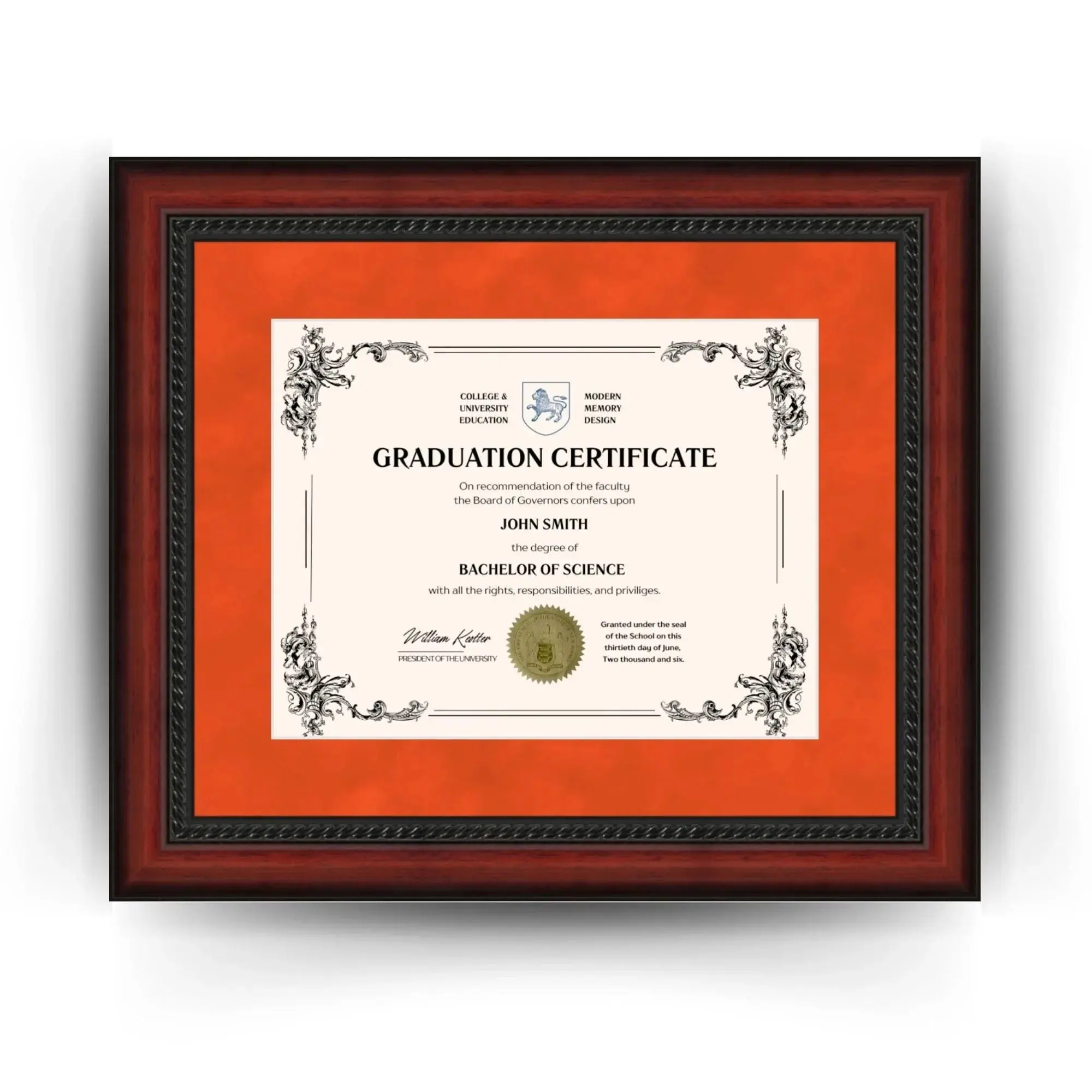 University of Virginia Diploma Frame - Custom 8.5x11 Certificate Frame With Orange Matting & Glass Protection