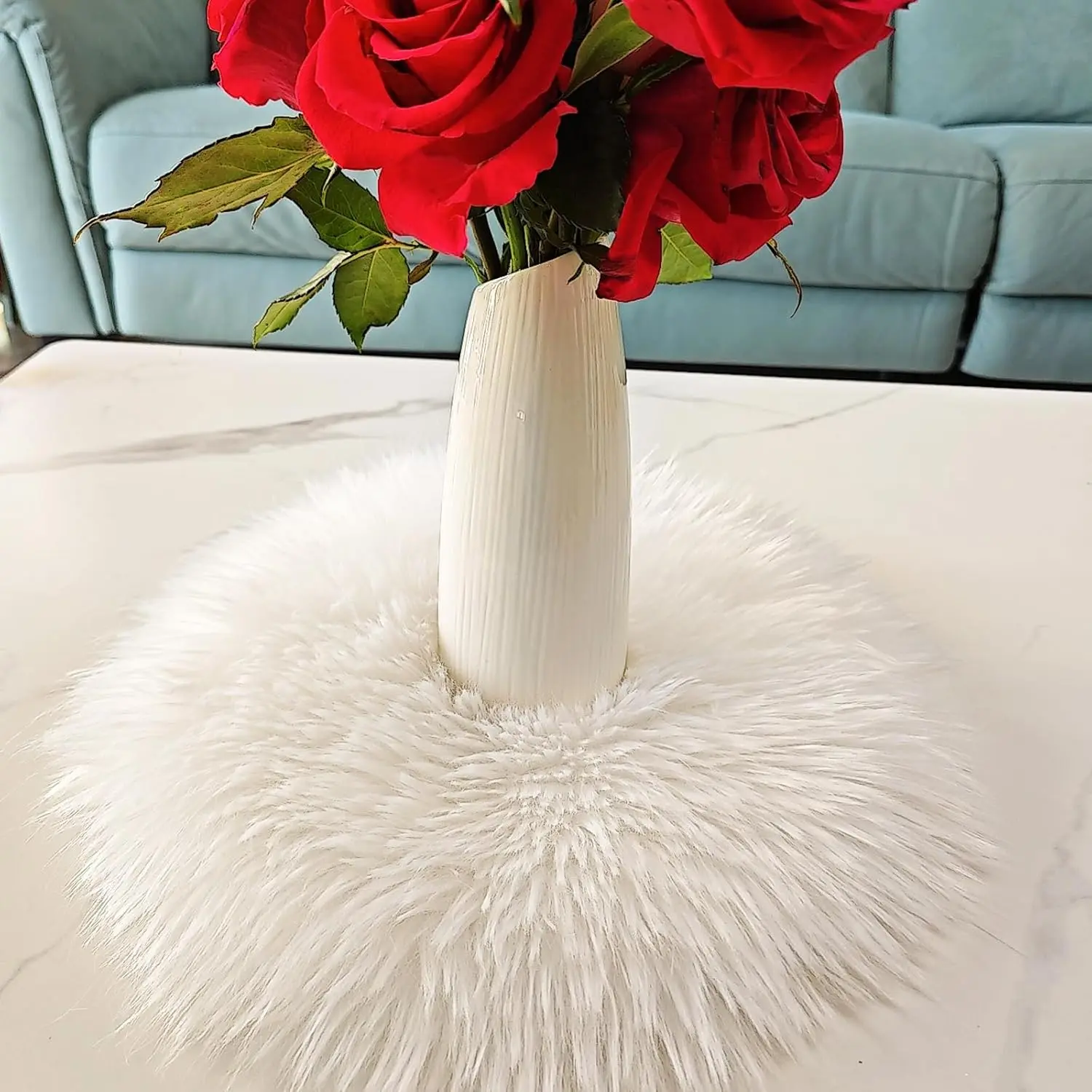Round Fur Placemats Set of 2, Washable Faux Fur Fluffy Table Place Mats Decor for Home Table Dresser Party Decoration Table Runner (16 inch, White) graduation decorations Modern graduation sash graduation sash  Stylish