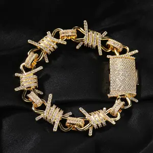 Hip Hop CZ Crusted Barbed Wire Edgy Punk Chain Necklace For Men Perfect Valentine's Day Gift Statement Jewelry