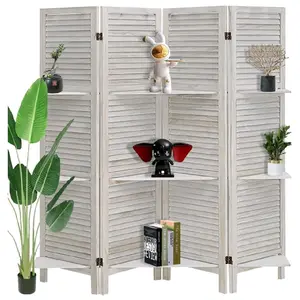 Room Divider with Shelves, 4 Panels Room Dividers and Folding Privacy Screens, 5.6 Ft Freestanding Portable Wall Divider, with Display Shelves, for Room Partition